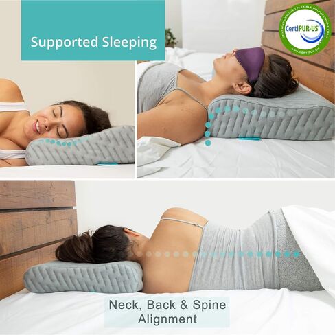 BLISSBURY Contour Pillow, Sandwich Memory Foam Contour Pillow | Curved Pillow for Neck Pain, Neck Support for Back, Stomach, Side Sleepers - Includes a Bamboo Case & Hypoallergenic Charcoal Foam in Saudi Arabia