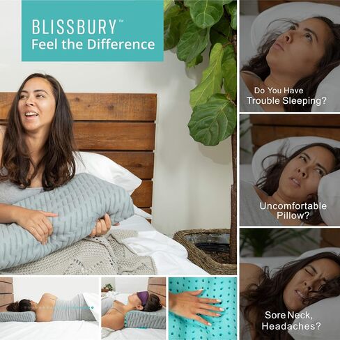 BLISSBURY Contour Pillow, Sandwich Memory Foam Contour Pillow | Curved Pillow for Neck Pain, Neck Support for Back, Stomach, Side Sleepers - Includes a Bamboo Case & Hypoallergenic Charcoal Foam in Saudi Arabia