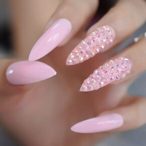 CoolNail Rose Hot Red Nail Long Sharp Head Fake Nails 24-Pcs Rose Red Color Curved False Nail Full Designed Nails valse nagels