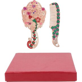 Magnifying Mirror Handheld Mirror Set Vintage Makeup Mirror and Comb Antique Vanity Mirror Cosmetic Mirror Hair Brush for Women Girls Black Gold Mirror
