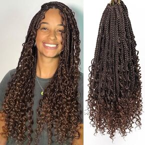 Goddess Box Braids 8 packs Box Braids Crochet Hair 14 Inch Bohemian Hippie Braids Braiding Hair Boho Box Braids with Curly Ends Messy Pre-looped Synthetic Crochet Hair for Black Women 1B (14inch, 1B)