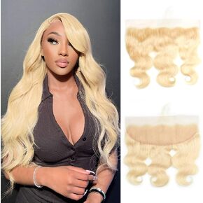 BYUP 613 Frontal 13x4 Frontal Closure Blonde Frontal Body wave 12A Brazilian Virgin Remy Human Hair Frontal Closure Transparent HD Lace Frontal Closure Pre Plucked with Natural Hairline(12 Inch)