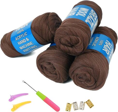 100% Brazilian Wool Hair Acrylic Yarn For African Hair Jumbo Braids/Senegalese Twist/Faux Locs/Wraps/Dreadlocks (1Roll, Natural Black) in Saudi Arabia