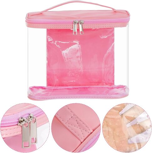 Wobe قطعتان من حقائب السفر الشفافة لحقيبة مستحضرات التجميل الشفافة لأدوات الزينة مع سحاب ومقبض مقاوم للماء ومضاد للتسرب وحقيبة تخزين بلاستيكية للحمام في العطلات (أسود، وردي) in Kuwait