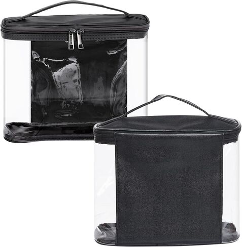 Wobe قطعتان من حقائب السفر الشفافة لحقيبة مستحضرات التجميل الشفافة لأدوات الزينة مع سحاب ومقبض مقاوم للماء ومضاد للتسرب وحقيبة تخزين بلاستيكية للحمام في العطلات (أسود، وردي) in Kuwait