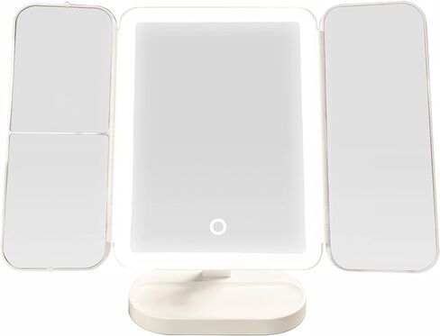 CIETÖ Vanity Mirror with Lights, Lighted Makeup Mirror with 2X and 3X Magnification, Rechargeable Light up Mirror with 70 Dimmable LED Beads, 3-Color Temperature, Cosmetic Organizer Base, White in Saudi Arabia