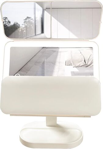 CIETÖ Vanity Mirror with Lights, Lighted Makeup Mirror with 2X and 3X Magnification, Rechargeable Light up Mirror with 70 Dimmable LED Beads, 3-Color Temperature, Cosmetic Organizer Base, White in Saudi Arabia