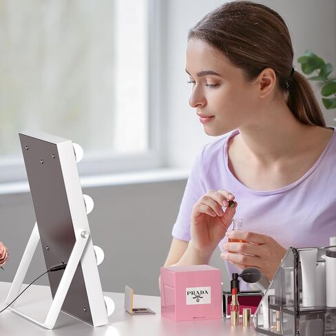 مراة فانيتي هوليوود مع اضواء من لينكثاي - مراة مكياج مضيئة مع تكبير 10 اضعاف - مراة مستحضرات تجميل مع 9 مصابيح LED قابلة للتعتيم و3 اوضاع تغيير اللون - ابيض in Kuwait