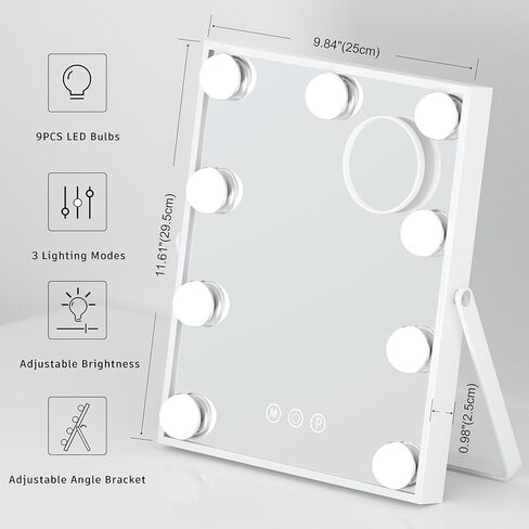 مراة فانيتي هوليوود مع اضواء من لينكثاي - مراة مكياج مضيئة مع تكبير 10 اضعاف - مراة مستحضرات تجميل مع 9 مصابيح LED قابلة للتعتيم و3 اوضاع تغيير اللون - ابيض in Kuwait