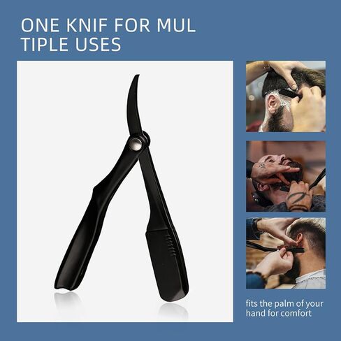 Barber Straight Razor, Professional Straight Edge Razor, Stainless Steel Barber Single Blade Edge Razors for Men Close Shaving - Black in Saudi Arabia