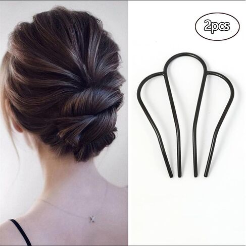 Premium Metal Hair Side Combs - 2-Piece Set | Black Color - Hair Combs for Women Accessories | Hair Fork Clip, Side Hair Comb, French Twist Tool in Saudi Arabia