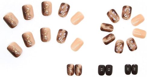 Stick on Finger Nails with Designs, 24Pcs Full Cover Reusable False Nails Kits, Glue on Nails Short Square, Artificial Fingernails Acrylic Fake Nails for Women, Press on Nails Coffin Shape（R257） in Saudi Arabia