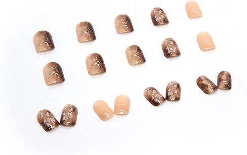 Stick on Finger Nails with Designs, 24Pcs Full Cover Reusable False Nails Kits, Glue on Nails Short Square, Artificial Fingernails Acrylic Fake Nails for Women, Press on Nails Coffin Shape（R257） in Saudi Arabia