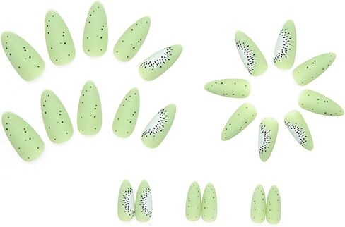 Aeeo Almond Press on Nails Green Medium Fake Nails with Design Cute Glue on Nails Oval False Nails Kiwi Acrylic Summer Artificial Nails for Women Girls in Saudi Arabia