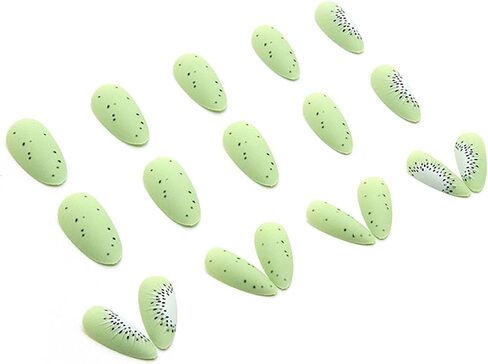 Aeeo Almond Press on Nails Green Medium Fake Nails with Design Cute Glue on Nails Oval False Nails Kiwi Acrylic Summer Artificial Nails for Women Girls in Saudi Arabia
