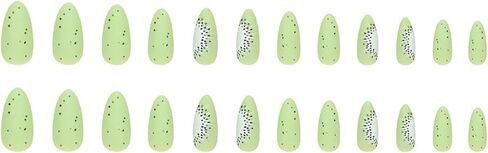 Aeeo Almond Press on Nails Green Medium Fake Nails with Design Cute Glue on Nails Oval False Nails Kiwi Acrylic Summer Artificial Nails for Women Girls in Saudi Arabia