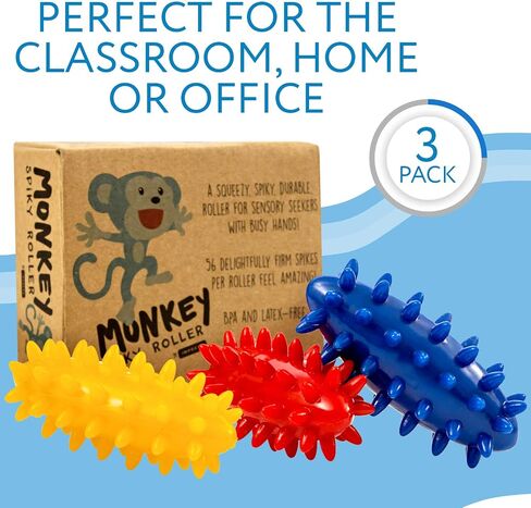بكرات Monkey Spiky الحسية الأصلية (عبوة من 3) - ألعاب تململ غير قابلة للكسر / لعبة حسية - خالية من البيسفينول A / الفثالات / اللاتكس - ألعاب قرد ممتازة - من إمبريسا in Saudi Arabia