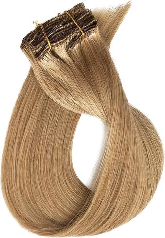 Clip in Hair Extensions, Golden Brown Hair Extensions Real Human Hair Clip ins 12 Inch Double Weft Clip in Hair Extensions Real Human Hair Clip in Extensions 70G 7 Pieces Clip on for Women in Saudi Arabia