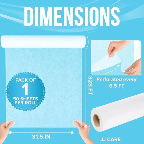 JJ CARE Disposable Massage Table Sheets - 50 Sheets [31.5" x 328 feet, 1 Roll] - 50% Thicker Perforated Massage Bed Cover, Non-Woven Disposable Roll for Massage Table for Waxing, Facial, Tattoo, & Spa in Saudi Arabia