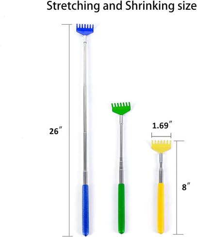 Back Scratchers for Adults Extendable, 26" Stainless Steel Telescoping Back Scratchers for Men and Women, with Carry Bag Portable (Blue + Green + Yellow, 8-26inches) in Saudi Arabia