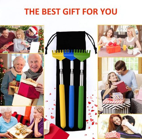 Back Scratchers for Adults Extendable, 26" Stainless Steel Telescoping Back Scratchers for Men and Women, with Carry Bag Portable (Blue + Green + Yellow, 8-26inches) in Saudi Arabia