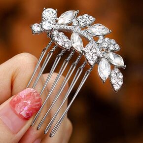Crystal Bride Wedding Hair Comb Leaf Bridal Headpieces Rhinestone Hair Pieces Bridesmaid Side Combs Hair Accessories for Women (gold leaf)