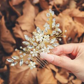 Unicra Bride Flower Wedding Hair Comb Crystal Bridal Silver Side Comb Pearl Hair Accessorie for Women and Girls (A-Silver) in Saudi Arabia