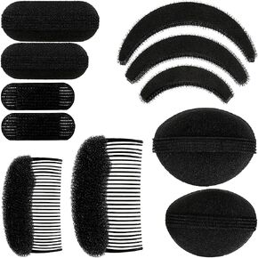 11 Pieces Sponge Volume Hair Bases Set Bump it Up Inserts Hair Styling Tools Bump Up Combs Clips Sponge Hair Bun Updo Accessories for Women DIY Hairstyles(Black)