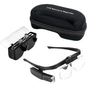 نظارات مكبرة للرأس من AZFUNN، عدسة مكبرة للرأس بدون استخدام اليدين مع أضواء، قابلة لإعادة الشحن، 3 عدسات قابلة للفصل، حقائب تخزين، مكبرة رأس LED لهوايات العمل والحرف اليدوية in Kuwait