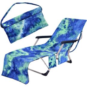 غطاء كرسي الشاطئ، منشفة كرسي حمام السباحة كرسي الاستلقاء الشمسي مع جيوب تخزين جانبية (أزرق) in Kuwait