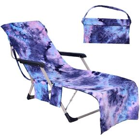 Beach Chair Cover with Side Pockets,Microfiber Chaise Lounge Chair Towel Cover for Sun Lounger Pool Sunbathing Garden Beach Hotel,Easy to Carry Around,No Sliding,Tie-Dye Green(82.5" x 29.5")