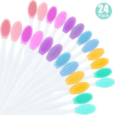 24 Pieces Double-Sided Silicone Exfoliating Lip Brush Brush Silicone Facial Scrubber Exfoliator Set Silicone Facial Cleaning Tool for DIY Facial Skin Care in Saudi Arabia