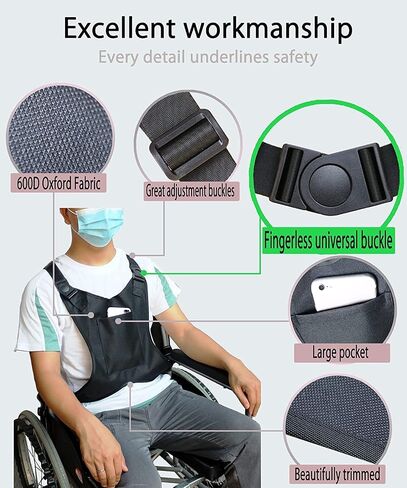Wheelchair Seatbelt Belt Restraints Straps - KELBBO Safety Belt for Elderly Patients Care Safety Harness Chair Waist Lap Strap for Elderly (Vest Design) in Saudi Arabia