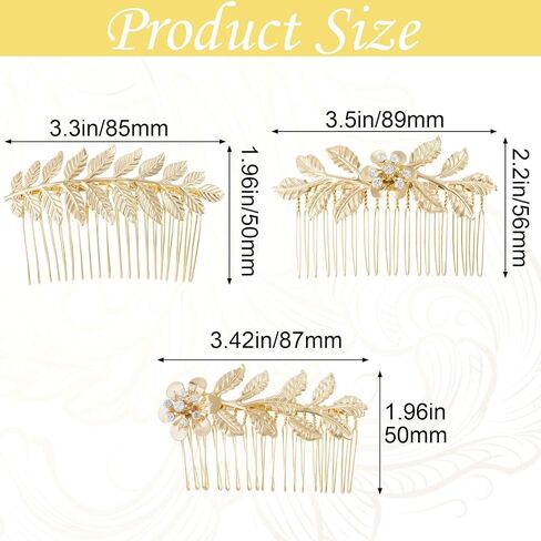 PAGOW 3 PCS Leaf Hair Combs, Gold Rhinestone Pearl Hair Comb Clips, Hair Side Comb Clips, Faux Pearl Crystal Wedding Headpiece Hair Accessories For Women, Girls, Bride, Bridesmaid (3 Different Size) in Saudi Arabia