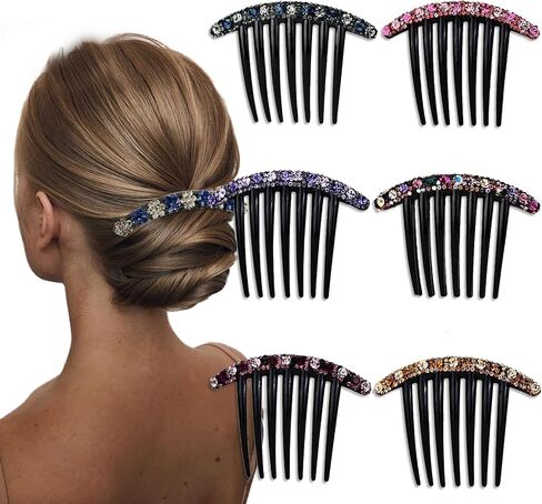6 Pcs Rhinestone Flower Hair Side Combs for Women Decorative Crystal Diamonds Floral Hair Fork Clip Bridal Wedding Hairpin Hair Clip Accessories for Bun Prom Vintage Hair Styling Accessories in Saudi Arabia