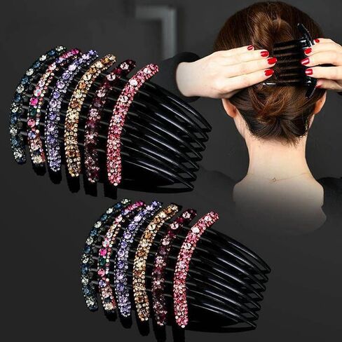 6 Pcs Rhinestone Flower Hair Side Combs for Women Decorative Crystal Diamonds Floral Hair Fork Clip Bridal Wedding Hairpin Hair Clip Accessories for Bun Prom Vintage Hair Styling Accessories in Saudi Arabia