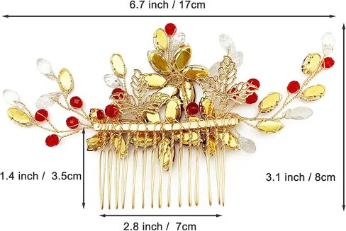 BETITETO Red Crystal Bridal Hair Piece with Comb Gold Vine Flower Hair Accessories for Wedding Women Girls in Saudi Arabia