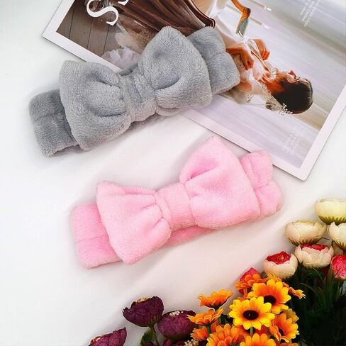 عصابات رأس سبا من NYKKOLA مكونة من قطعتين، عصابة رأس مرنة من الصوف المرجاني مع 2 فرشاة قناع وجه من السيليكون، للنساء والفتيات اللاتي يغسلن الوجه والعناية بالبشرة والرياضة. (رمادي، وردي) in Kuwait