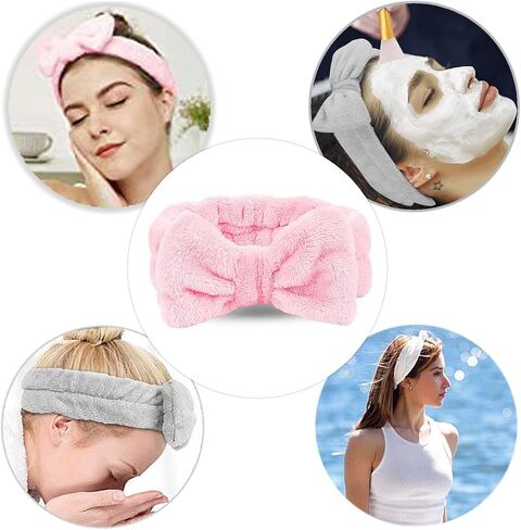 عصابات رأس سبا من NYKKOLA مكونة من قطعتين، عصابة رأس مرنة من الصوف المرجاني مع 2 فرشاة قناع وجه من السيليكون، للنساء والفتيات اللاتي يغسلن الوجه والعناية بالبشرة والرياضة. (رمادي، وردي) in Kuwait