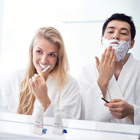 أسكراكو أنبوب معجون الأسنان مكون من 3 قطع مع حامل معجون أسنان متدحرج حامل معجون أسنان دوار بعصر موزع فني للحمام (أزرق) in Kuwait