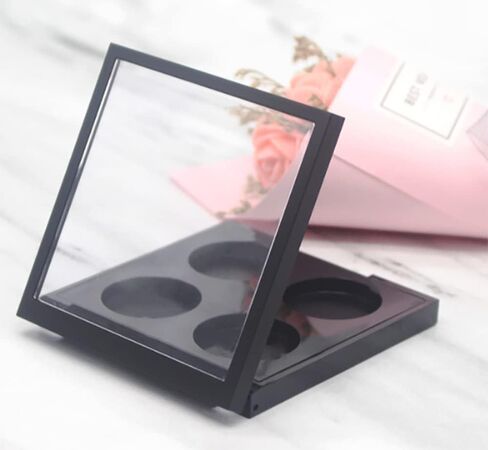 لوحة ظلال عيون من 5 قطع من BesYouSel، لوحة مكياج بلاستيكية فارغة، 4 شبكات، علبة ظلال عيون مستديرة مع مقالي بلاستيكية مستديرة 26 مم لصبغة ظلال العيون وأحمر الشفاه وبودرة خافي العيوب، أسود in Kuwait