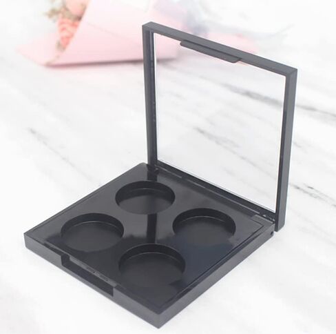 لوحة ظلال عيون من 5 قطع من BesYouSel، لوحة مكياج بلاستيكية فارغة، 4 شبكات، علبة ظلال عيون مستديرة مع مقالي بلاستيكية مستديرة 26 مم لصبغة ظلال العيون وأحمر الشفاه وبودرة خافي العيوب، أسود in Kuwait