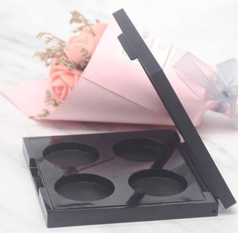 لوحة ظلال عيون من 5 قطع من BesYouSel، لوحة مكياج بلاستيكية فارغة، 4 شبكات، علبة ظلال عيون مستديرة مع مقالي بلاستيكية مستديرة 26 مم لصبغة ظلال العيون وأحمر الشفاه وبودرة خافي العيوب، أسود in Kuwait