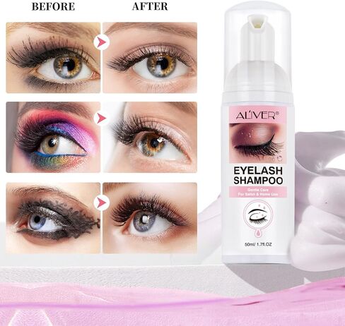 شامبو لاش لوصلات الرموش، منظف لوصلات الرموش، منظف للرموش، غسول للرموش، حمام للرموش، منظف للرموش، مع زجاجة شطف وفرش رموش للتنظيف، 10 أزواج من رقع رموش ممتدة تحت العين، للاستخدام في الصالونات والمنزل، 50 مل in Kuwait