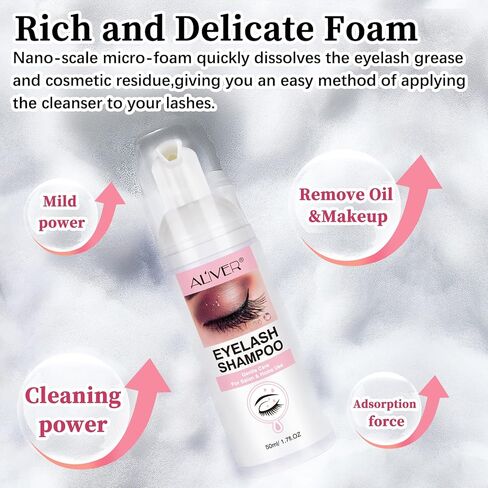 شامبو لاش لوصلات الرموش، منظف لوصلات الرموش، منظف للرموش، غسول للرموش، حمام للرموش، منظف للرموش، مع زجاجة شطف وفرش رموش للتنظيف، 10 أزواج من رقع رموش ممتدة تحت العين، للاستخدام في الصالونات والمنزل، 50 مل in Kuwait