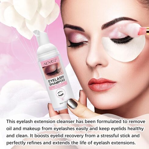 شامبو لاش لوصلات الرموش، منظف لوصلات الرموش، منظف للرموش، غسول للرموش، حمام للرموش، منظف للرموش، مع زجاجة شطف وفرش رموش للتنظيف، 10 أزواج من رقع رموش ممتدة تحت العين، للاستخدام في الصالونات والمنزل، 50 مل in Kuwait