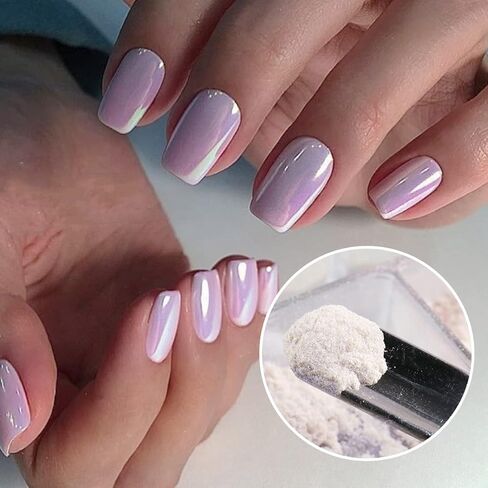 2 Jars White Pearl Nail Powder Pearlescent Nail Pigment High Gloss Glitter Aurora Nail Art Glitter Sequins Chrome Iridescent Pigment DIY Sparkly Paillette Charm Flakes Gel Polish Nail Decorations in Kuwait