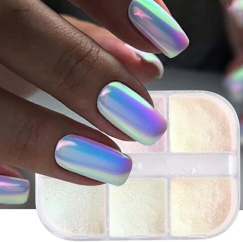 2 Jars White Pearl Nail Powder Pearlescent Nail Pigment High Gloss Glitter Aurora Nail Art Glitter Sequins Chrome Iridescent Pigment DIY Sparkly Paillette Charm Flakes Gel Polish Nail Decorations in Kuwait