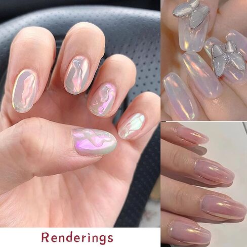2 Jars White Pearl Nail Powder Pearlescent Nail Pigment High Gloss Glitter Aurora Nail Art Glitter Sequins Chrome Iridescent Pigment DIY Sparkly Paillette Charm Flakes Gel Polish Nail Decorations in Kuwait