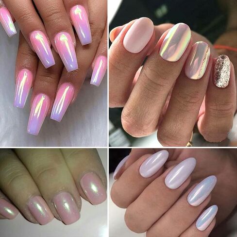 2 Jars White Pearl Nail Powder Pearlescent Nail Pigment High Gloss Glitter Aurora Nail Art Glitter Sequins Chrome Iridescent Pigment DIY Sparkly Paillette Charm Flakes Gel Polish Nail Decorations in Kuwait